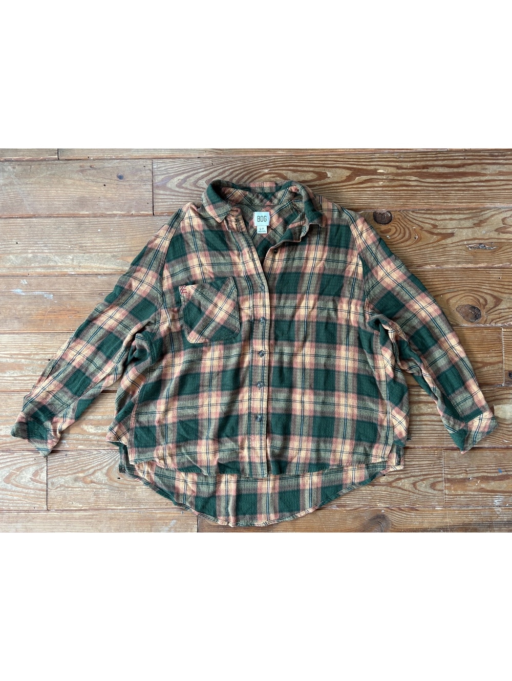 BDG Urban Outfitters Keanu Plaid Oversized Flannel Shirt Green Pink S - Picture 2 of 9
